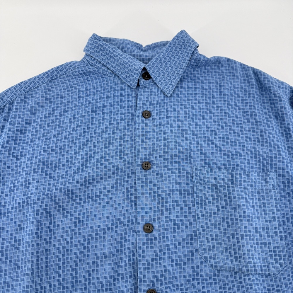 Toscano Blue Mens Silk Rayon Short Sleeve Button Down Shirt Blue Geometric Med - Picture 1 of 11